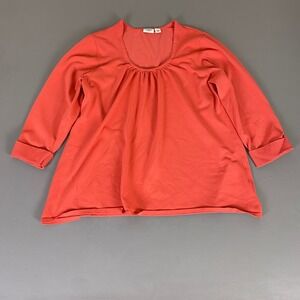 Cato Woman Top Plus Size 18/20W Coral Pink Gathered Neck 3/4 Sleeve Knit‎ Ruched